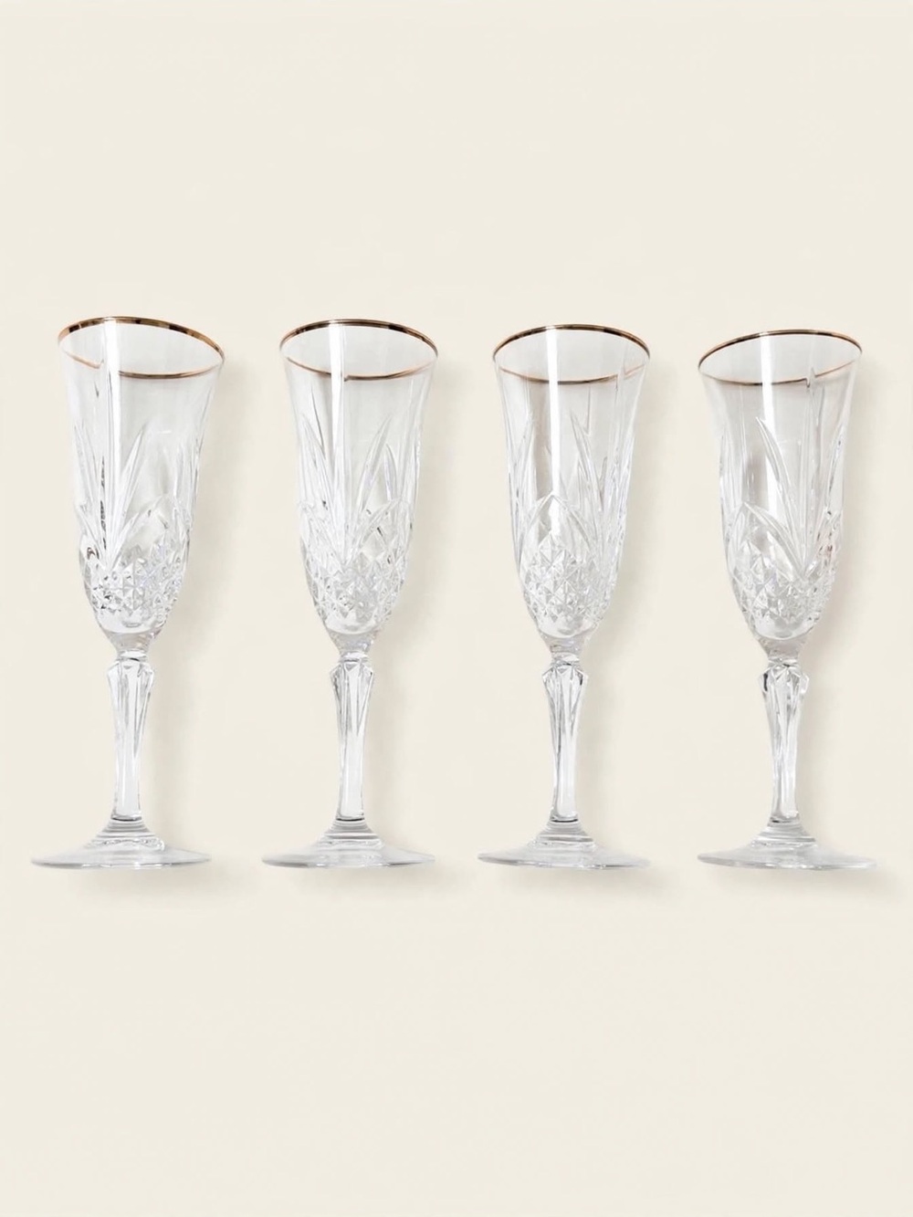 Vintage Cristal de Flandre "Salzburg Gold" Champagne Flutes - Set of 4 - Picture 3 of 8